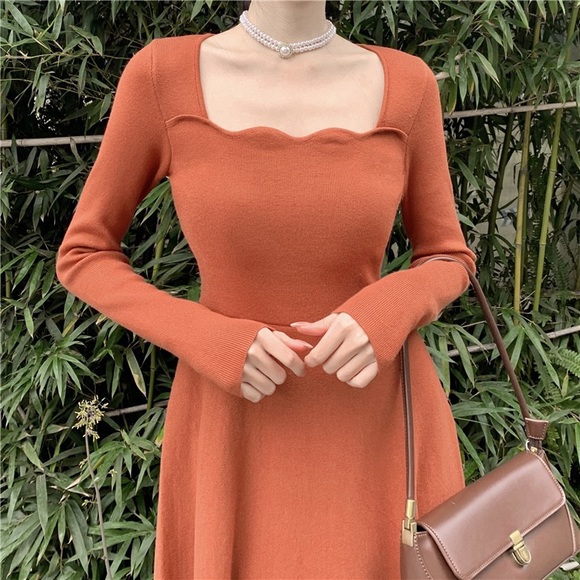 Red Orange Long Sweater Dress - Picture 7 of 12